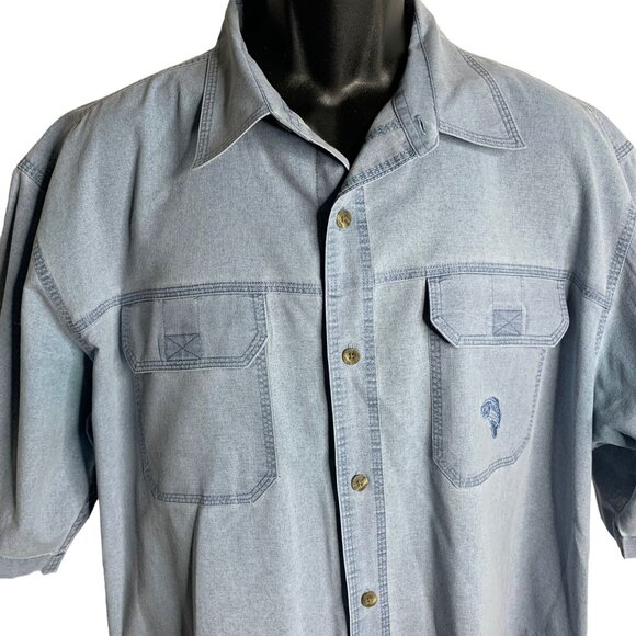Red Head Button Up Chambray Fishing Shirt XL Blue Denim Pockets Short Sleeves - Picture 2 of 6